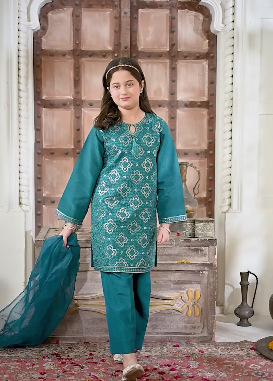 Mini Mefil by Pashmire RTW Embroidered Silk 3 Piece Suit Noori Festive Collection