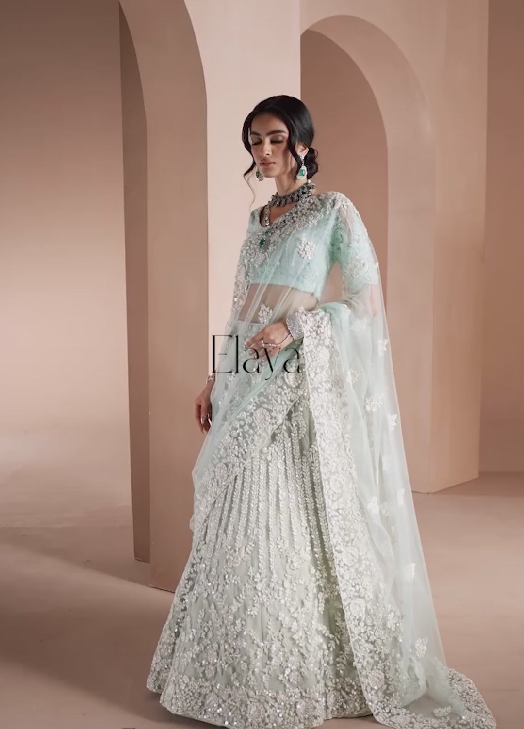 Elaya by House of Nyyra Unstitched 3 Piece Hand work Mint green and white - Wedding Collection