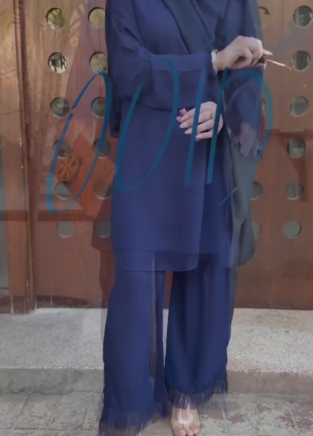 Serendipity by Ombrella Women RTW Solids Georgette 2 Piece Suit Navy Blue Aylin - Casual Collection