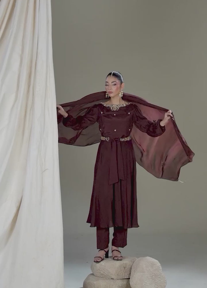 Alee Malic RTW Hand Work Raw Silk 3 Piece Suit Espresso - Wedding Collection