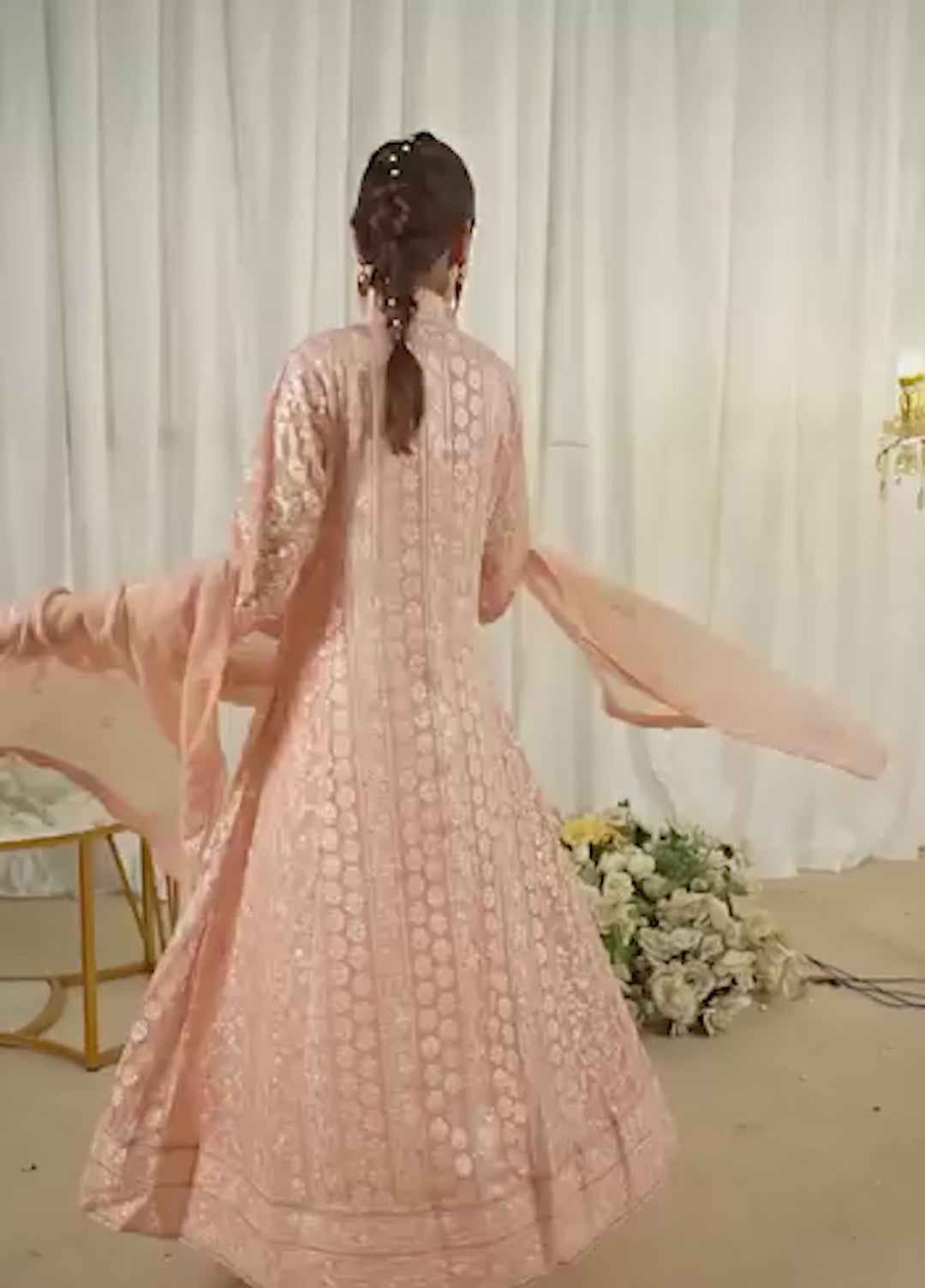 Rasm e Henna by Al Siyaab RTW Embroidered Chiffon 3 Piece Suit Noor e Nazakat Peach - Festive Collection