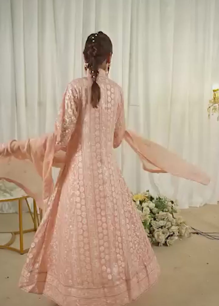 Rasm e Henna by Al Siyaab RTW Embroidered Chiffon 3 Piece Suit Noor e Nazakat Peach - Festive Collection