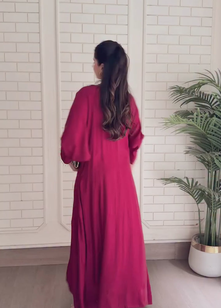 Mataish Women RTW Hand Work Cotton Silk 1 Piece Suit Zar Gul Kaftan Maroon - Festive Collection