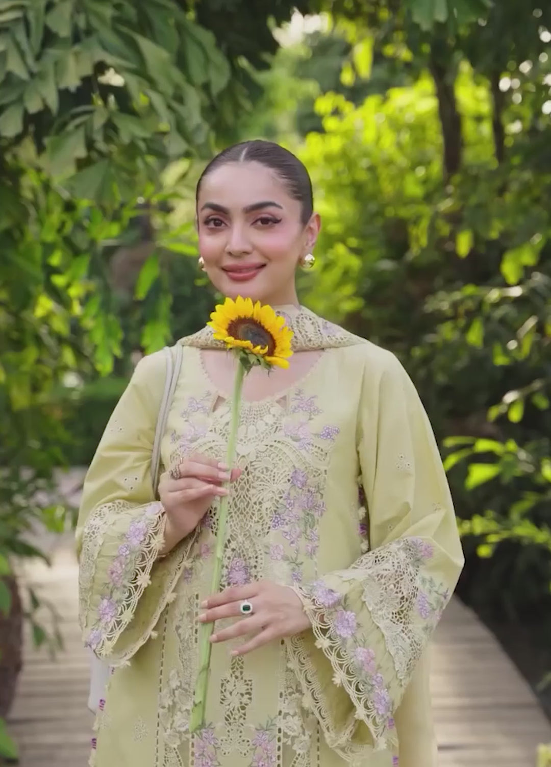 Elaf Premium Unstitched Embroidered Lawn 3 Piece Suit EL26ULF Butter Yellow ELQ-7A - Festive Collection