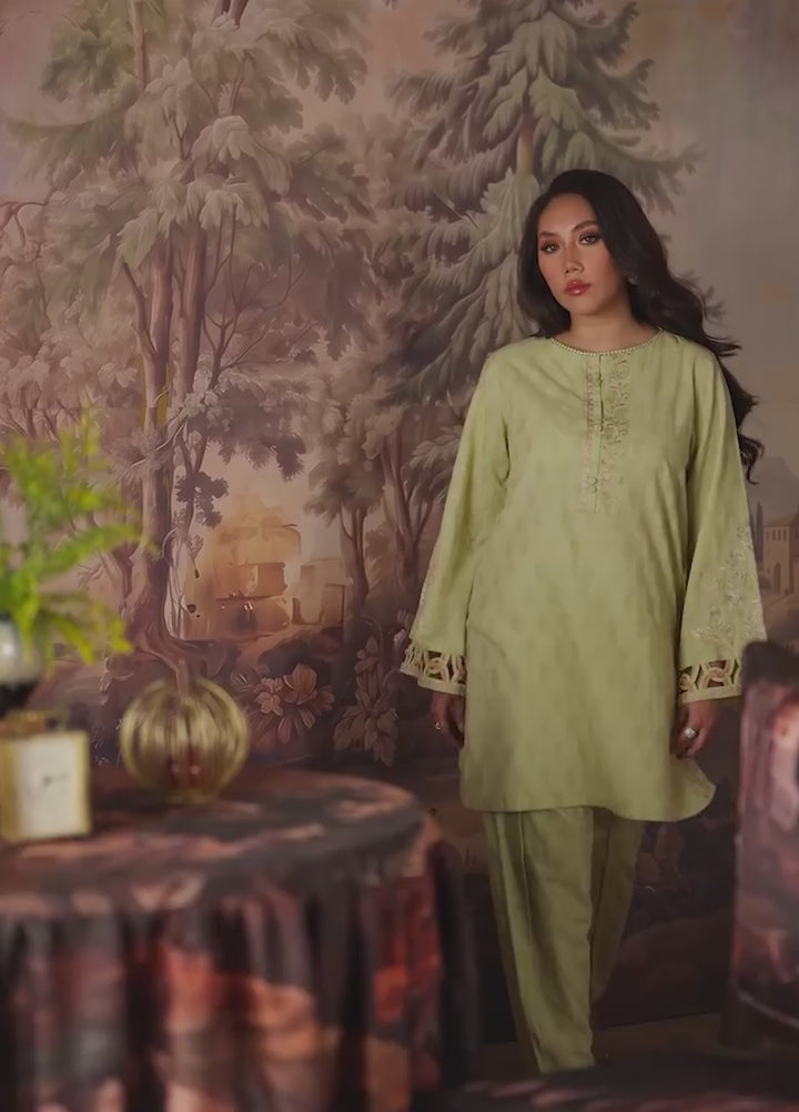 Sahar Women RTW Embroidered Jacquard 2 Piece Suit Jade Casual Collection