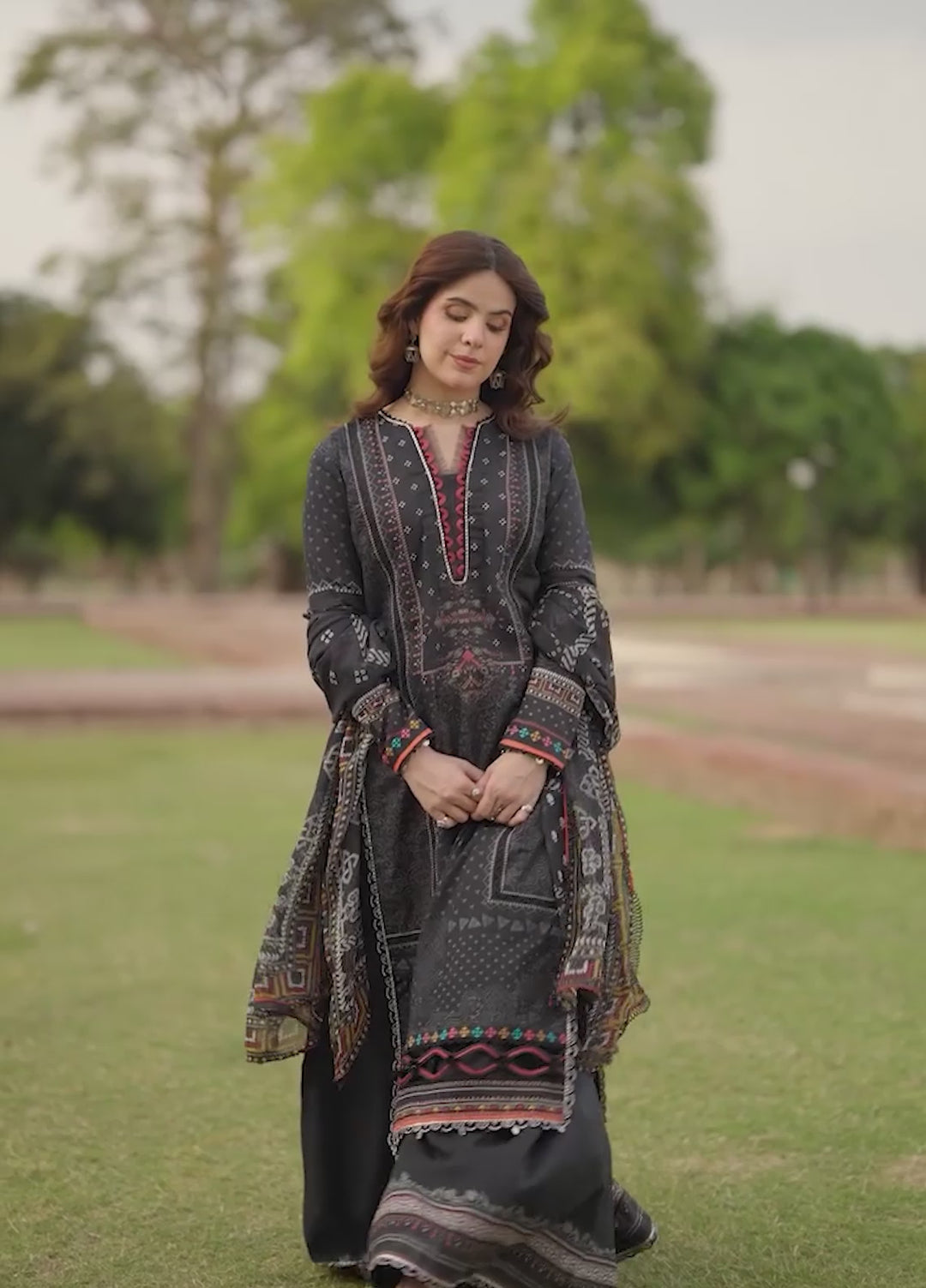 Angan by Kahf Unstitched Printed Lawn 3 Piece Suit KHF26ULA GUL-E-SIYAH KPS-5A - Festive Collection