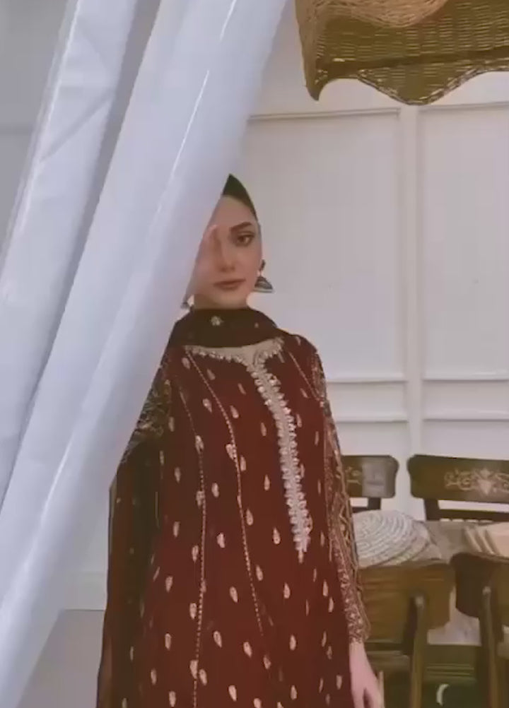 Rasm e Henna by Al Siyaab RTW Embroidered Chiffon 3 Piece Suit Bahaar Mehroon - Festive Collection