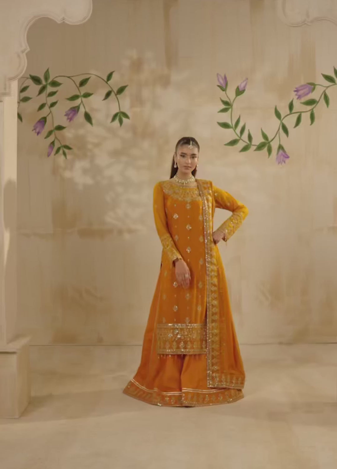 Riwayat by Eileen Pret Embroidered Chiffon 4 Piece Suit C16-Omaira Mahndi - Festive Collection