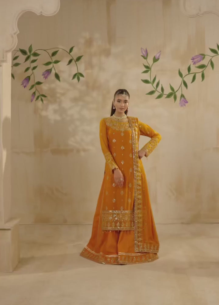 Riwayat by Eileen Pret Embroidered Chiffon 4 Piece Suit C16-Omaira Mahndi - Festive Collection