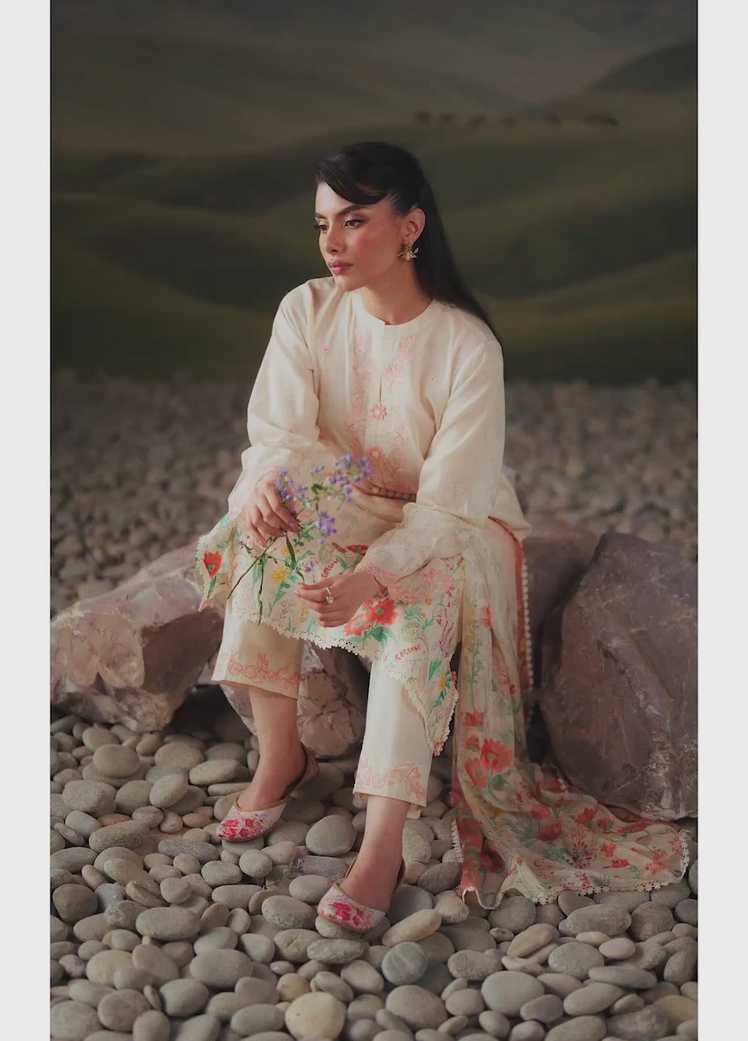 Sahar Unstitched Embroidered Lawn 3 Piece Suit Peach Reverie - Eid Collection