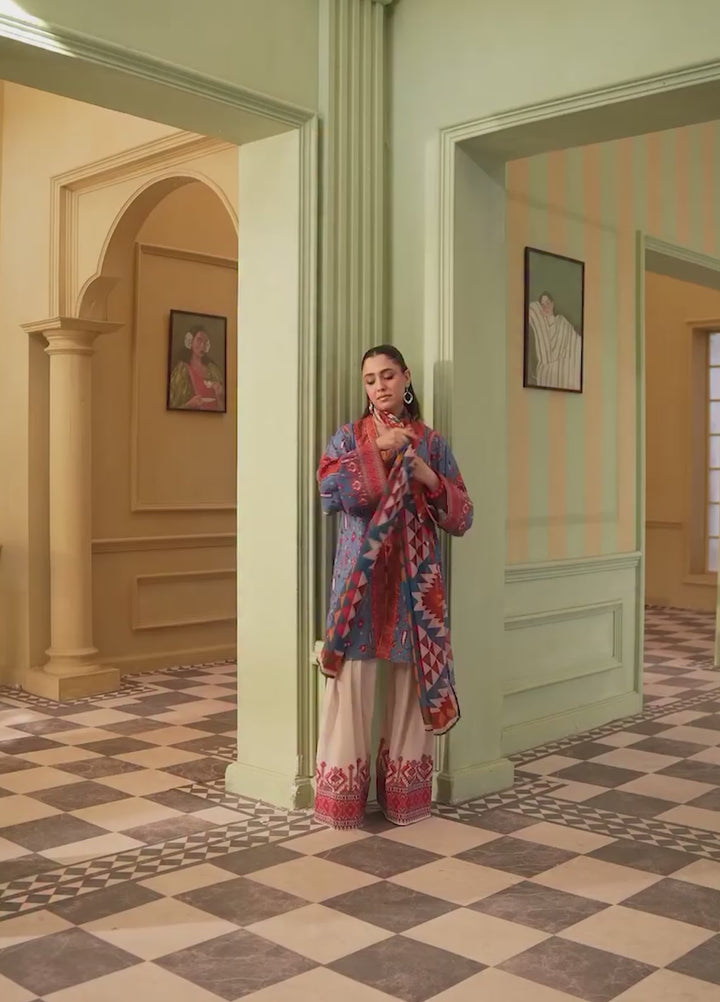 Retro by Maria Osama Khan RTW Printed Grip 3 Piece Suit MOK26PR Celeste - Casual Collection