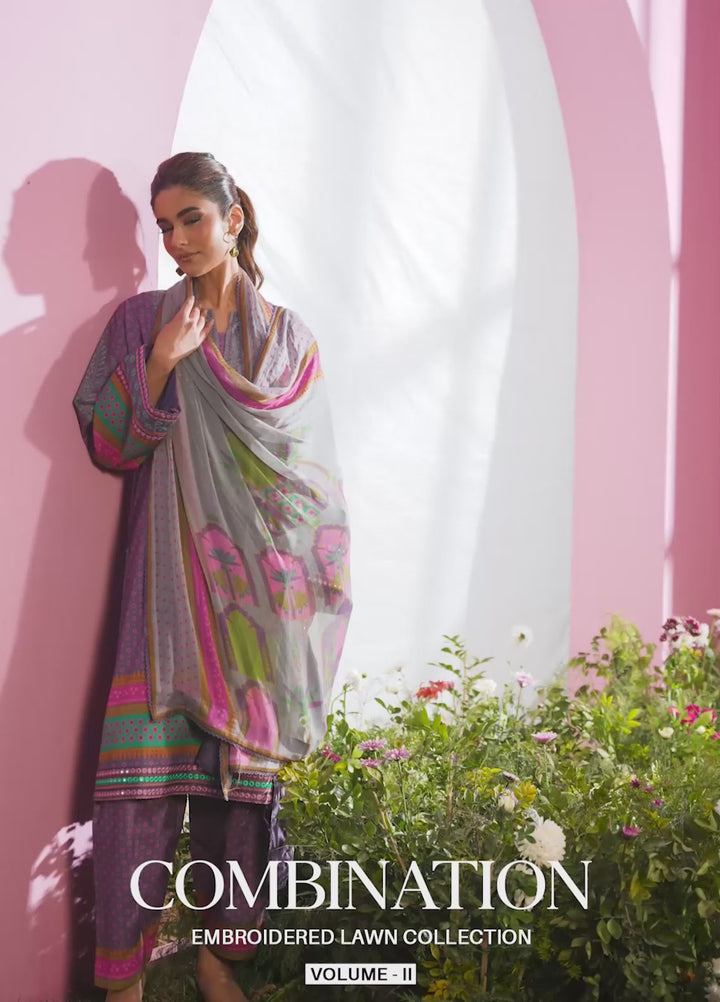 Combination by Charizma Unstitched Embroidered Lawn 3 Piece Suit CHR26UCL CC6-17 - Summer Collection
