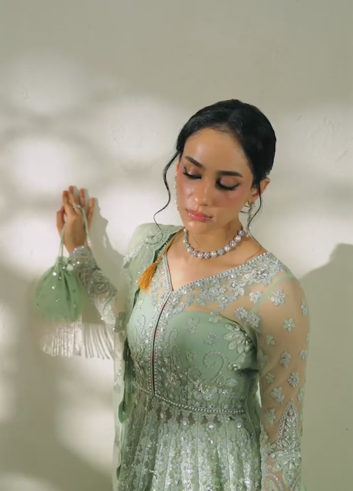 Vera Unstitched Embroidered Net Pishwas Suit VR26UWF Seafoam Green Pishwas - Wedding Collection