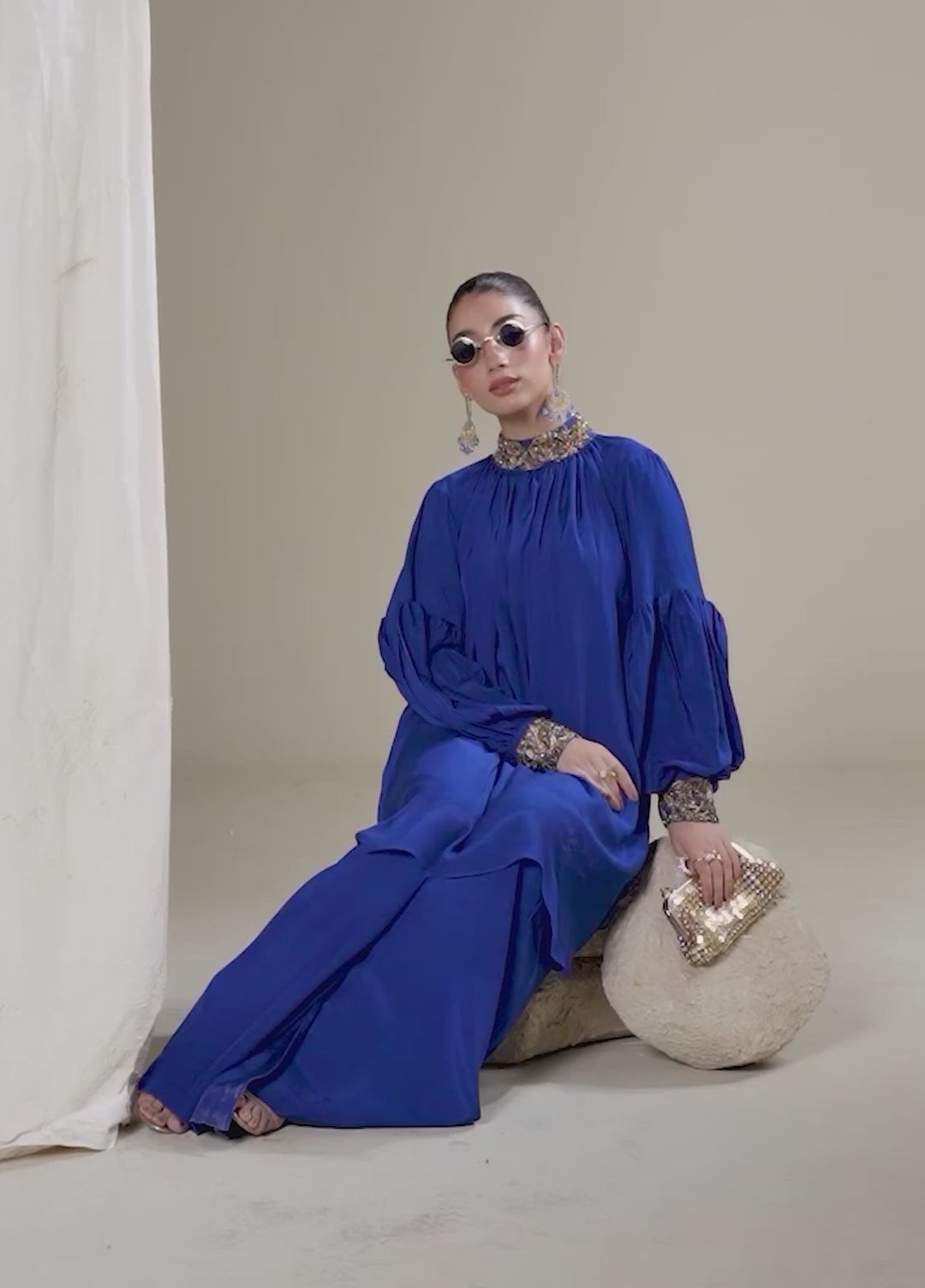 Alee Malic RTW Hand Work Raw Silk 2 Piece Suit Lapis - Wedding Collection