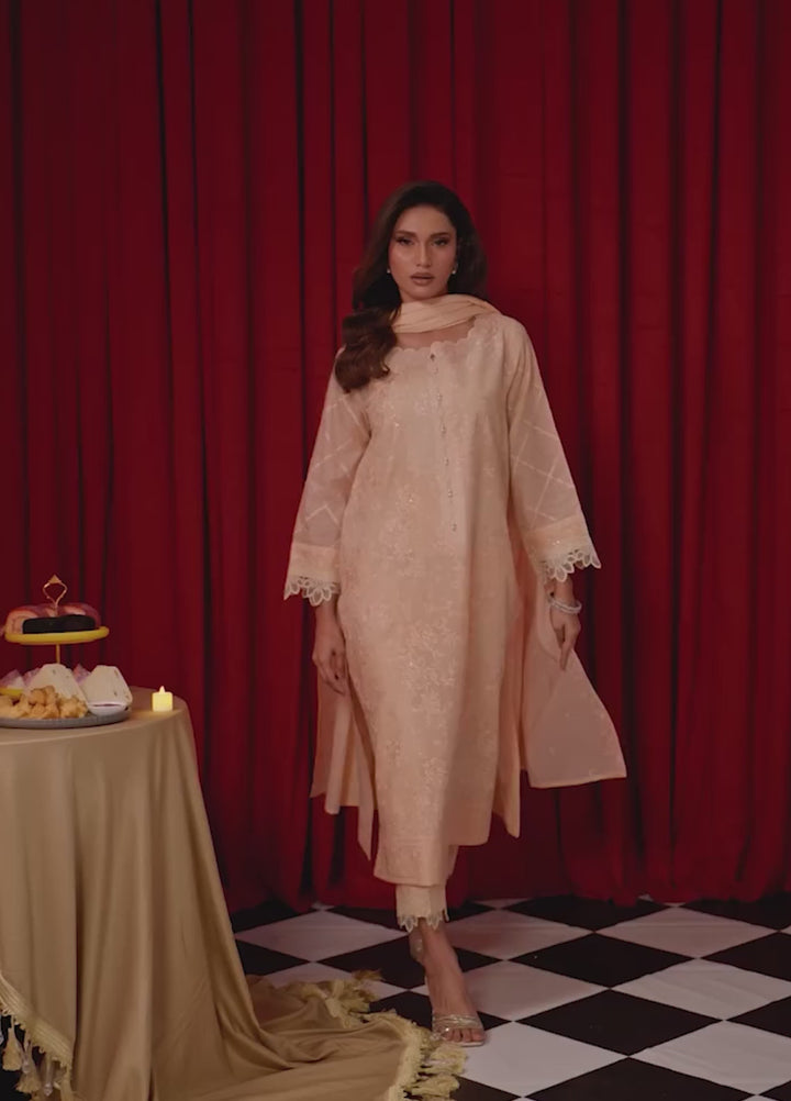 Freesia by Zouj Unstitched Embroidered Cotton 3 Piece Suit ZJ26UFC PEACH ELAN ZCS-00023 - Festive Collection