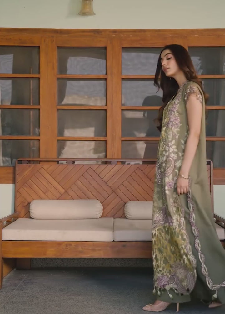 Plush Luxury by Asifa and Nabeel Unstitched Embroidered Viscose 3 Piece Suit Olive Bloom WLXU-01 - Festive Collection