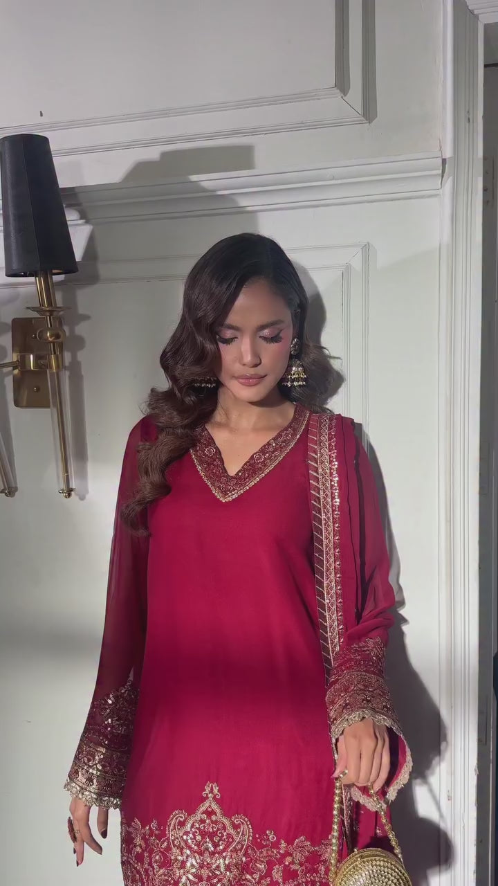 Maison d'or by Sahane RTW Embroidered Chiffon 3 Piece Suit CT 27009P Rue - Festive Collection