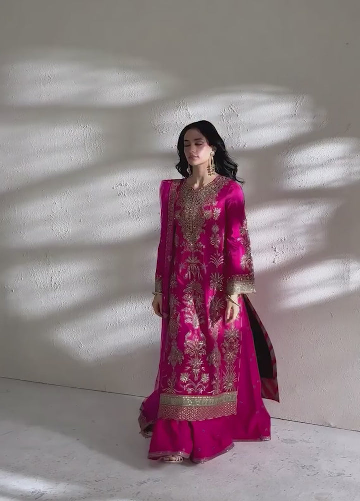 Vera Unstitched Embroidered Silk 3 Piece Suit VR26UWF Ada Magenta Shirt - Wedding Collection