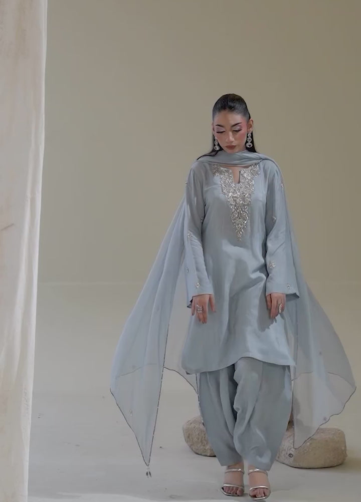 Alee Malic RTW Hand Work Raw Silk 3 Piece Suit Slate - Wedding Collection