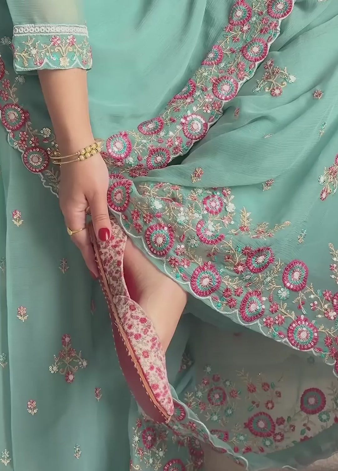 Abaan Zohan Women RTW Embroidered Chiffon 3 Piece Suit Aura Sea Green - Festive Collection