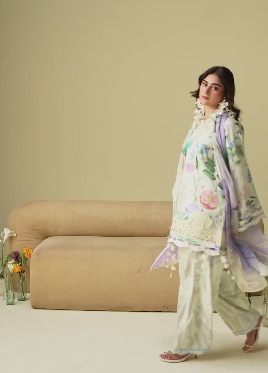 Soleil Hemline by Mushq Unstitched Printed Lawn 3 Piece Suit MU26USL Vanilla Lush HUNSS260306 - Festive Collection
