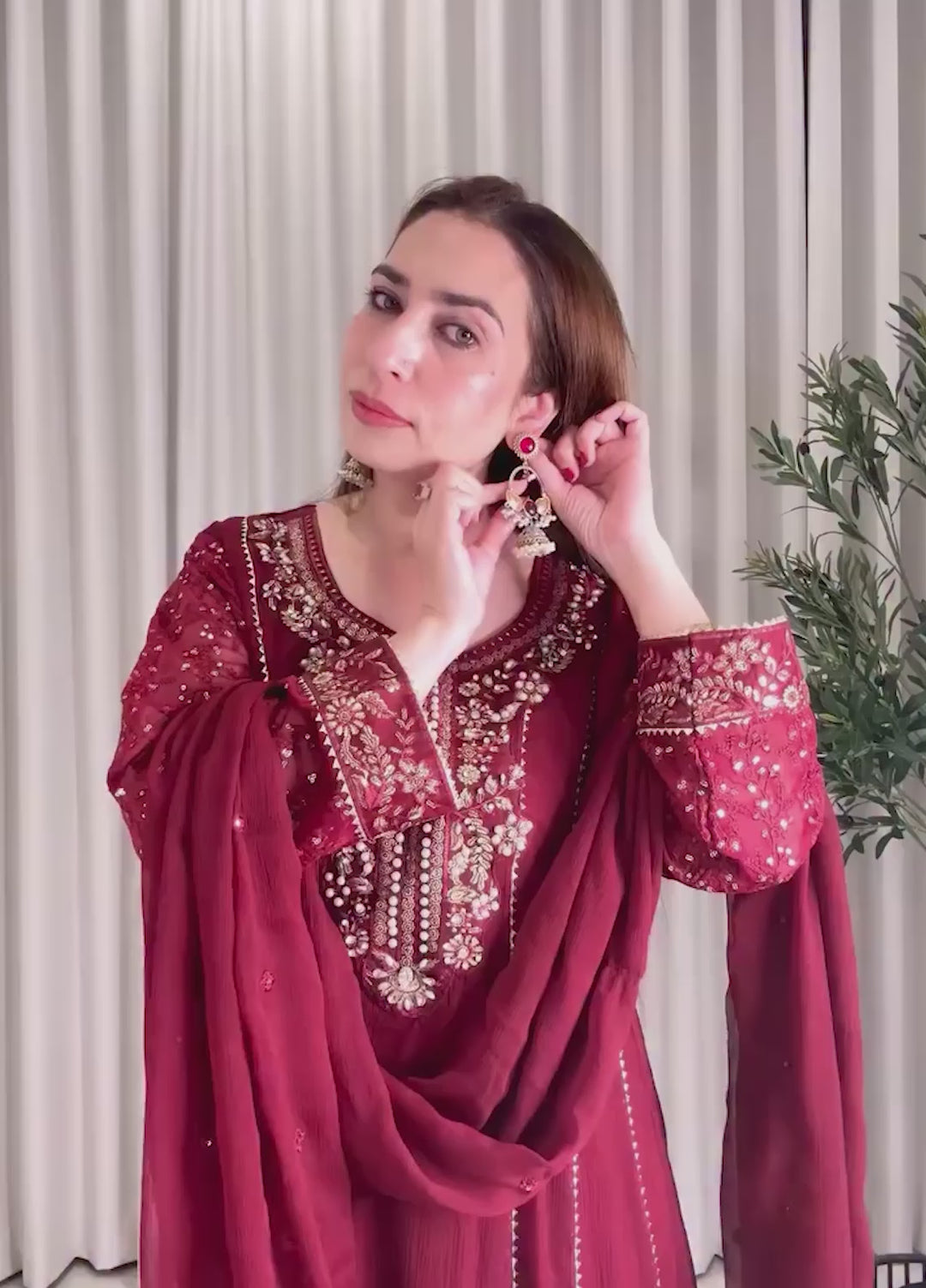 Rasm e Henna by Al Siyaab RTW Embroidered Chiffon 3 Piece Suit Raani Maroon - Festive Collection