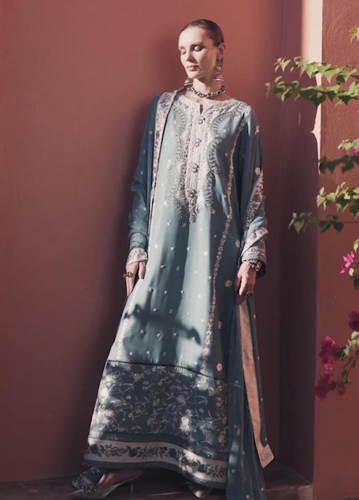 Nuvera Hemline by Mushq Unstitched Raw Silk Embroidered 3 Piece Suit MU26UNH D-8 Glinda - Festive Collection