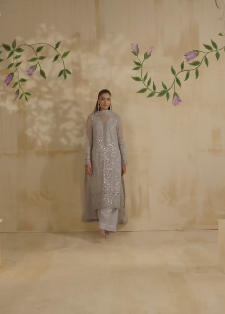Riwayat by Eileen Pret Embroidered Chiffon 4 Piece Suit C15-Zohra Grey - Festive Collection