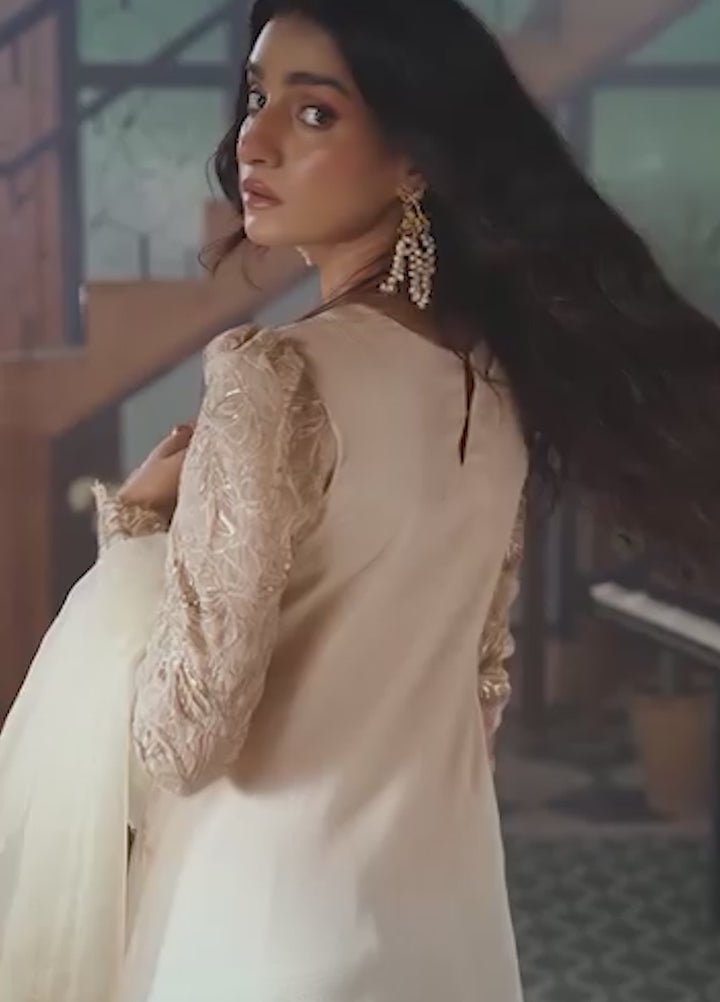 Jamnii Pret Embroidered Raw Silk 3 Piece Suit Ivory Glow
