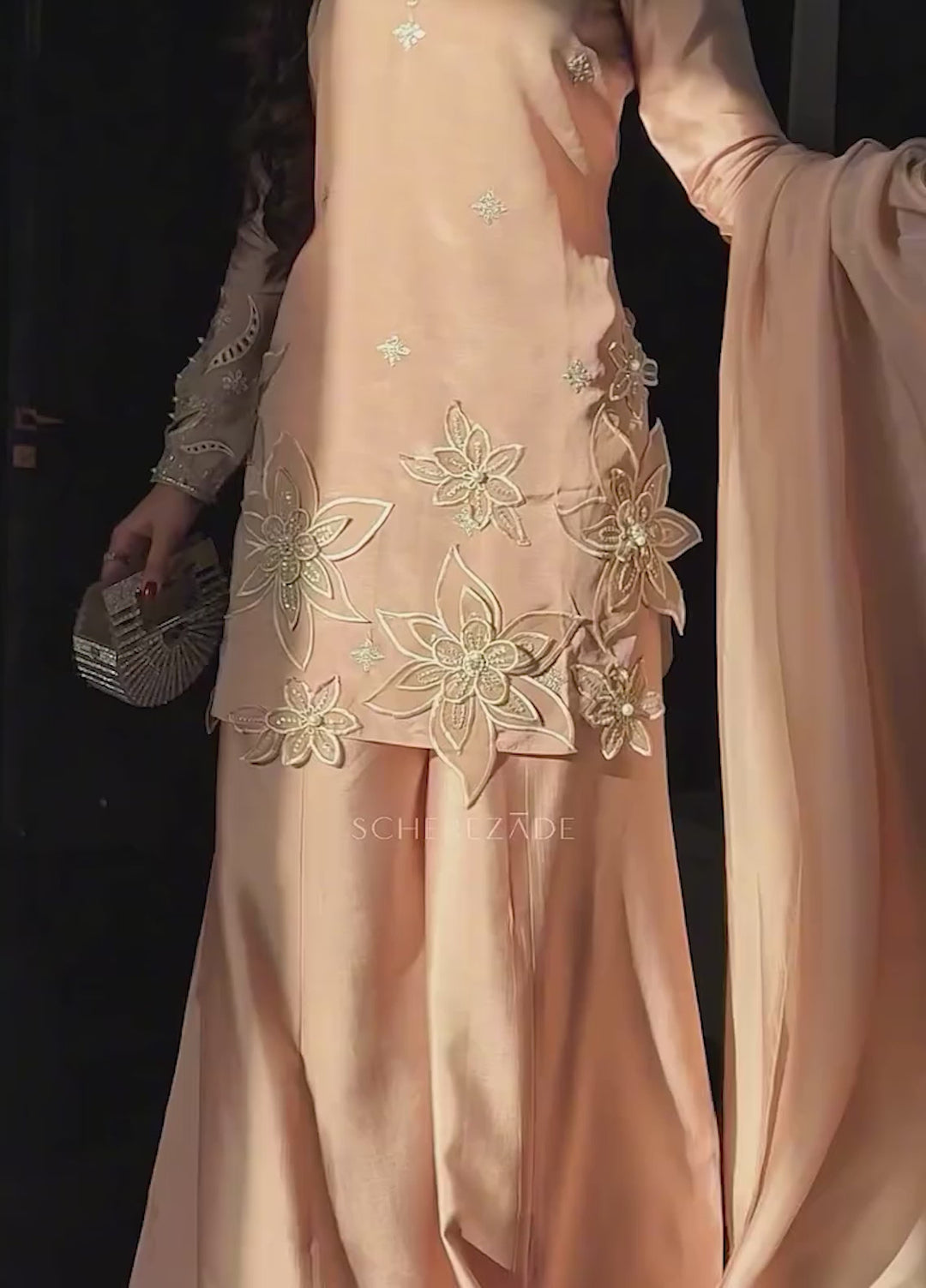Scherezade Women RTW Embroidered Sheesha Silk 3 Piece Suit VANILLA - Festive Collection
