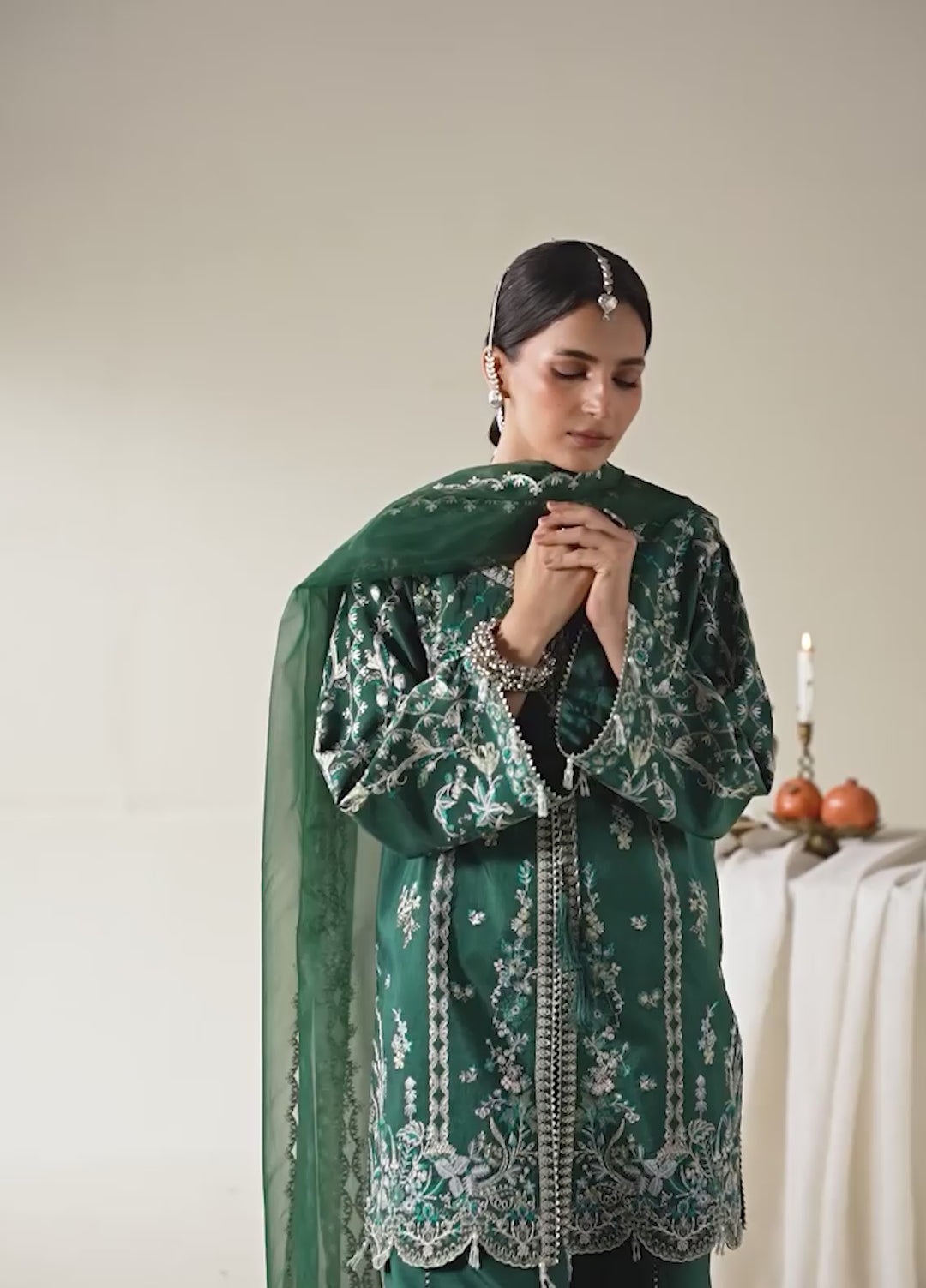 Lune Des Fleurs by Enzo RTW Embroidered Korean Silk 3 Piece Suit MIRELLE Festive Collection