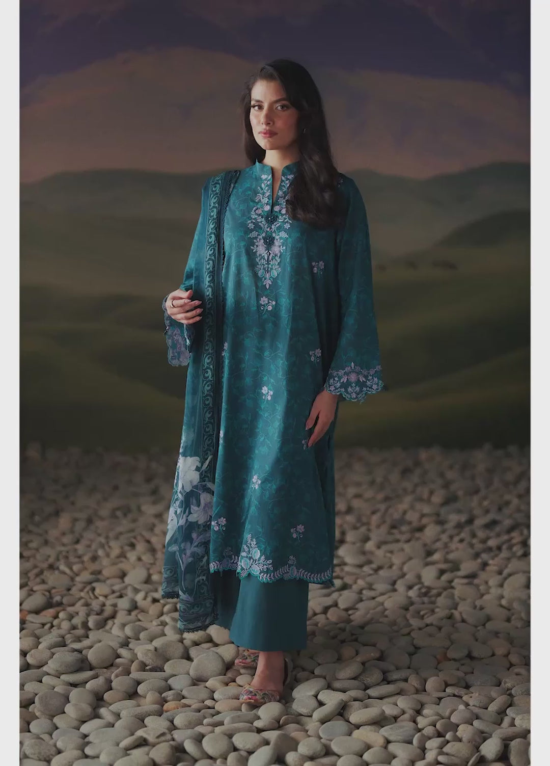 Sahar Unstitched Embroidered Lawn 3 Piece Suit Teal Eclat - Eid Collection