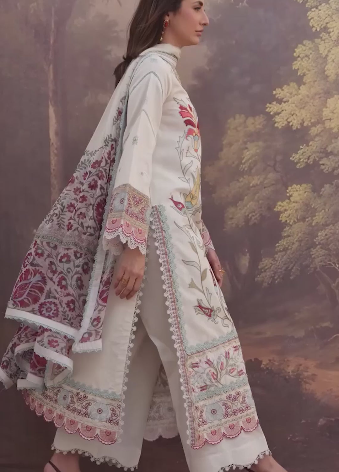Floral Reverie by Roheenaz Unstitched Embroidered Lawn 3 Piece Suit RN26UFRL LUNAR GLOW - Festive Collection
