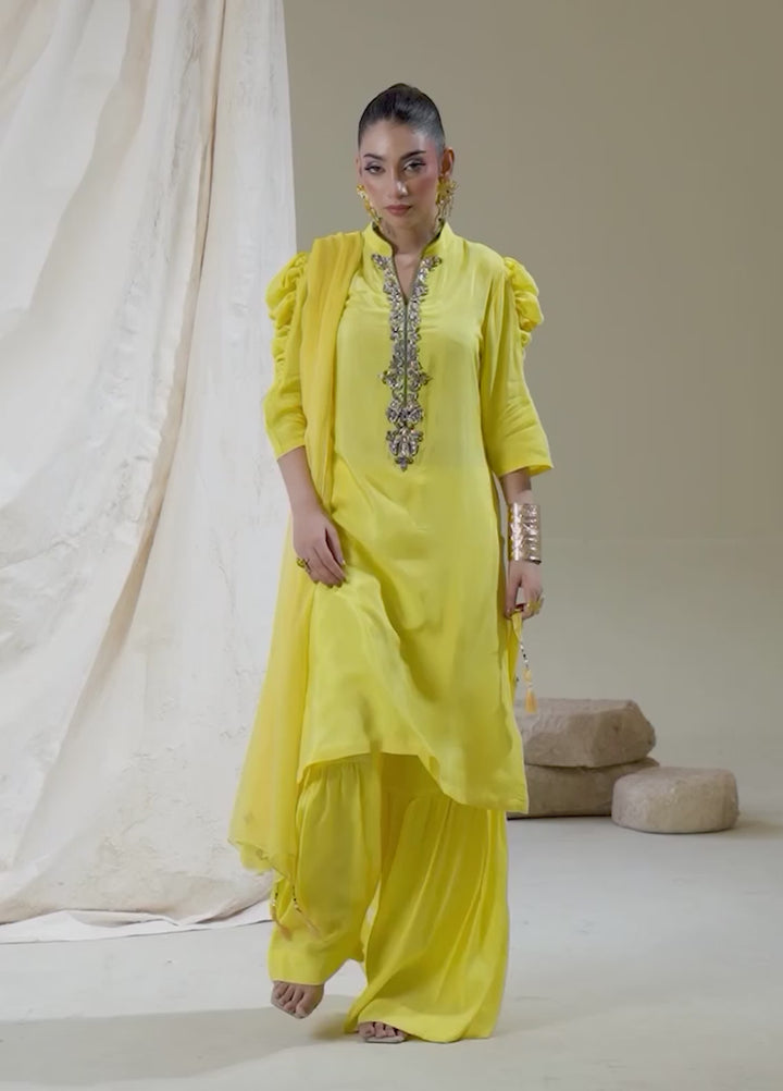 Alee Malic RTW Hand Work Raw Silk 3 Piece Suit Citrus - Wedding Collection