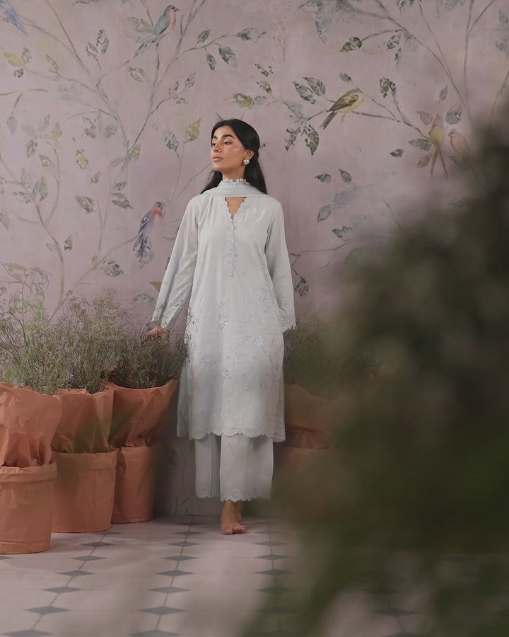 Sahar Women RTW Chikankari Cambric 3 Piece Suit FROSTED BLUE Festive Collection