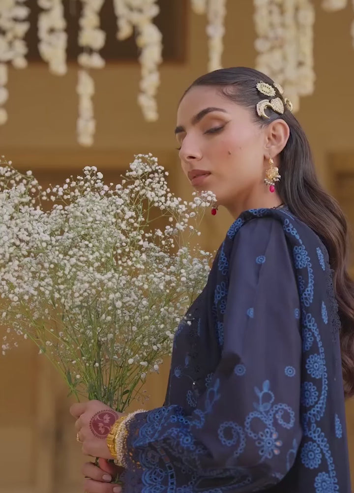 Sahar Unstitched Chikankari Lawn Nocturne Indigo 3 Piece Suit CK-26-V2-07 - Summer Collection