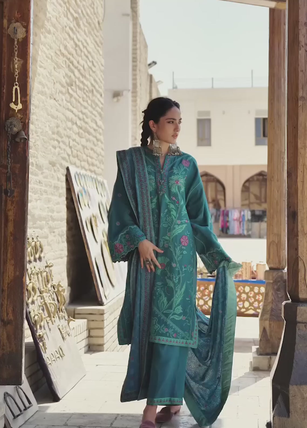 Beneath Bukhara by Mushq Unstitched Embroidered Corduroy 3 Piece Suit MU26UBBW Azure Courtyard HUNWI260109 - Winter Collection