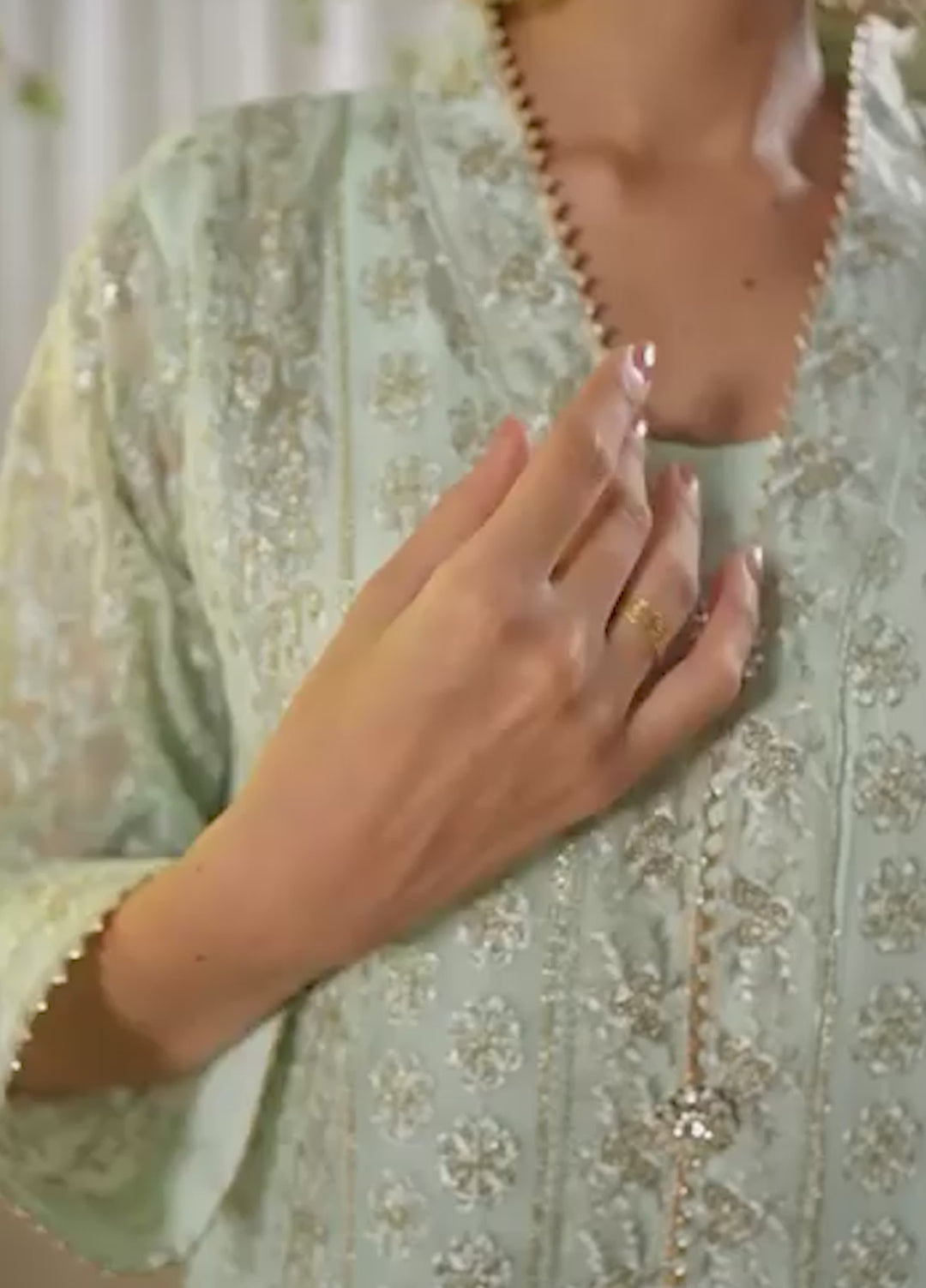 Rasm e Henna by Al Siyaab RTW Embroidered Chiffon 3 Piece Suit Noor e Nazakat Pistachio - Festive Collection