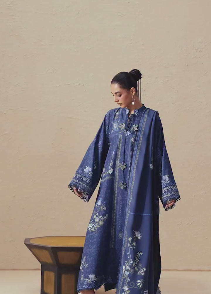 Q prints by Qalamkar Unstitched Embroidered Slub Linen 3 Piece Suit QLK26ULQ Calina QPW-05B - Winter Collection