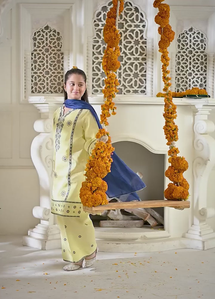 Mini Mefil by Pashmire RTW Embroidered Silk 3 Piece Suit Faris Festive Collection