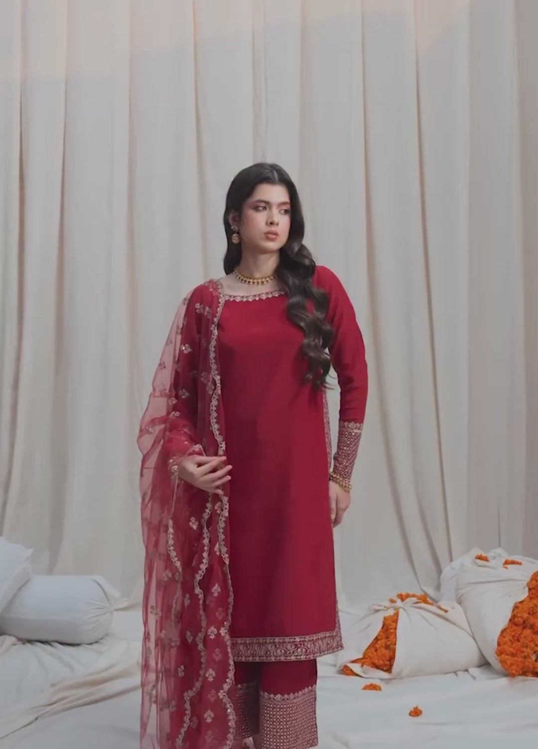 Koel by Jahaan RTW Embroidered Raw Silk 3 Piece Suit Gulaab Festive Collection