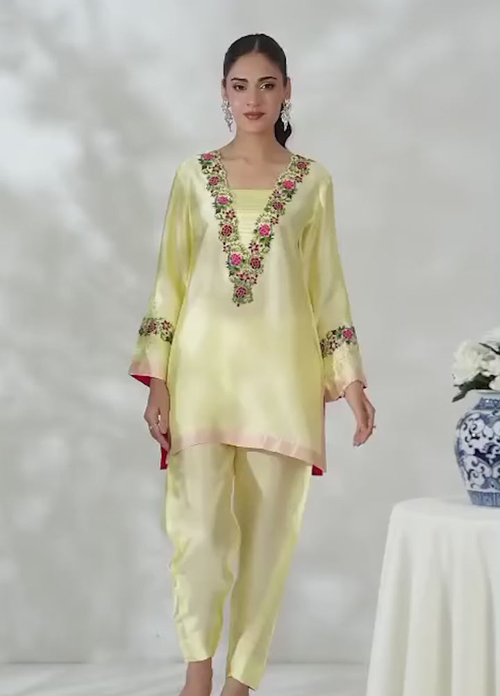 Silcot Pret Embroidered Silk Ensemble Lemon blossom - Winter Collection