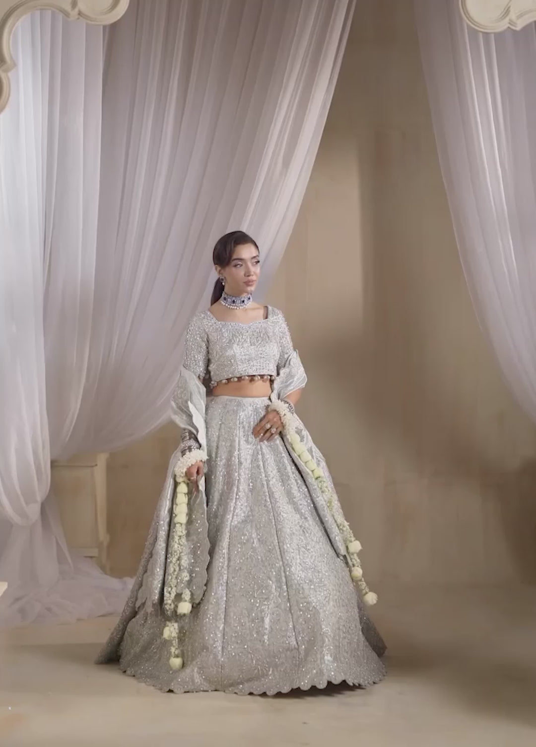 Tehwaar by Anayra Amal RTW Embroidered Lama Tissue 3 Piece Suit Chandi Wedding Collection