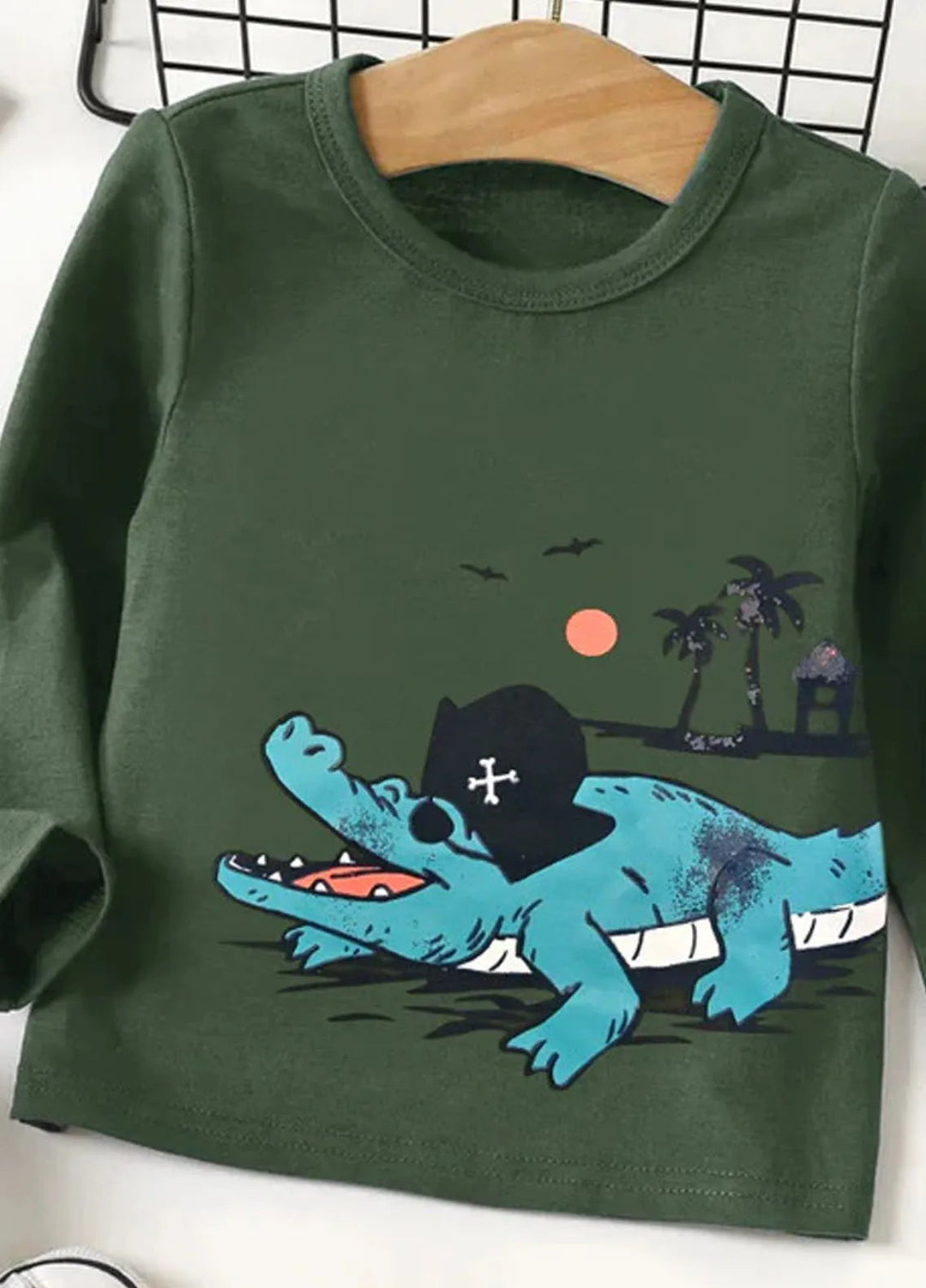 Baby Nest Printed Crocodile Full Sleeves T Shirts for Kids Green - SBT-310