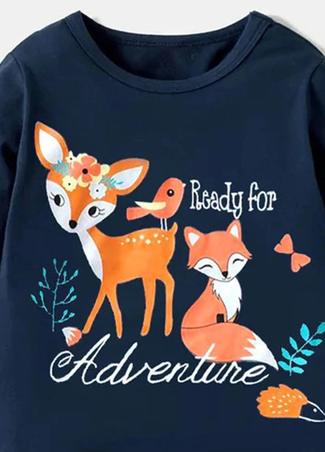 Baby Nest Printed Fox Deer Ready for Adventure Full Sleeves T Shirts for Kids Navy Blue - SBT-317