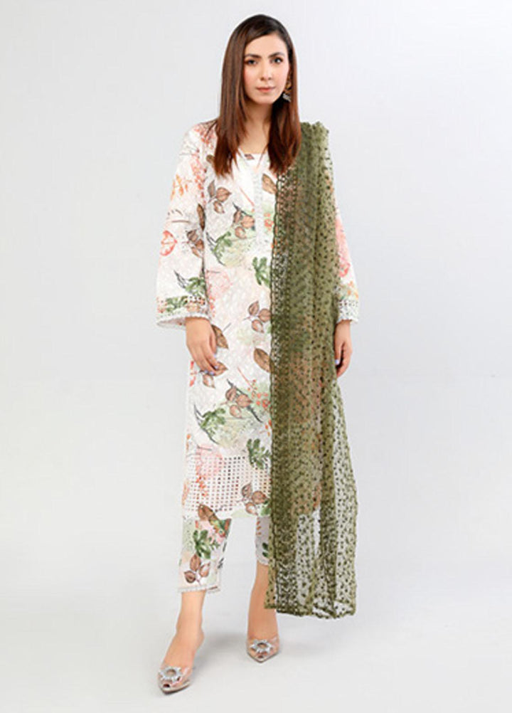 PrintKari By Noorma Kaamal Chikankari Schiffli Suits Unstitched 3 Piece NK23PK NK-DCP-01 - Summer Collection