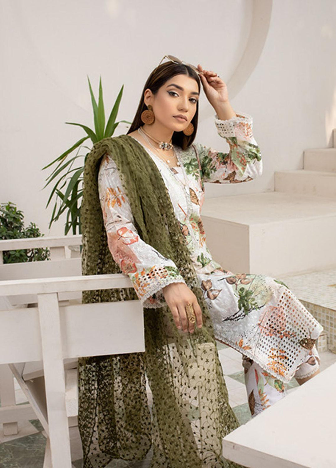 PrintKari By Noorma Kaamal Chikankari Schiffli Suits Unstitched 3 Piece NK23PK NK-DCP-01 - Summer Collection