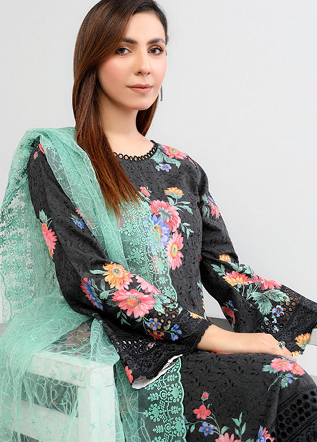 PrintKari By Noorma Kaamal Chikankari Schiffli Suits Unstitched 3 Piece NK23PK NK-DCP-02 - Summer Collection