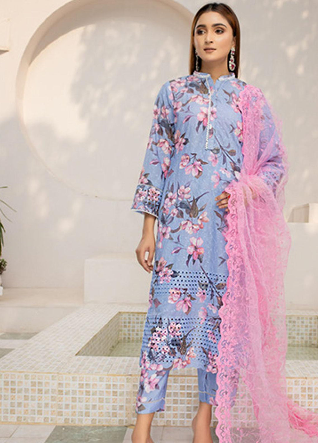 PrintKari By Noorma Kaamal Chikankari Schiffli Suits Unstitched 3 Piece NK23PK NK-DCP-03 - Summer Collection