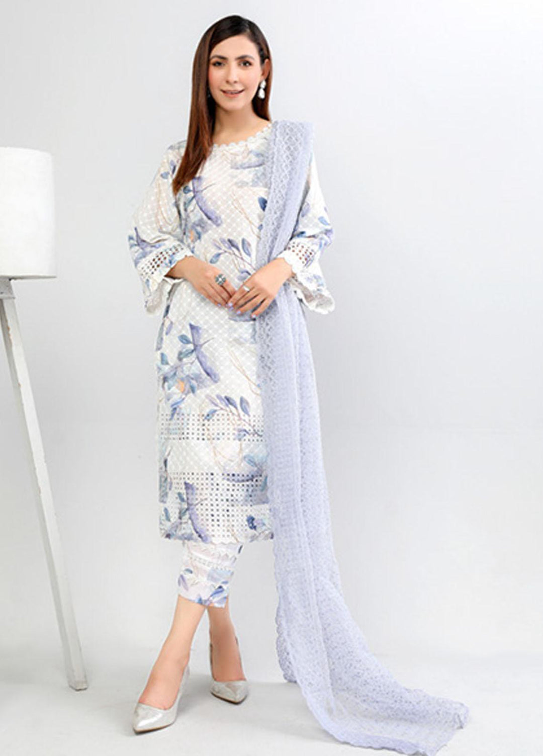 PrintKari By Noorma Kaamal Chikankari Schiffli Suits Unstitched 3 Piece NK23PK NK-DCP-05 - Summer Collection
